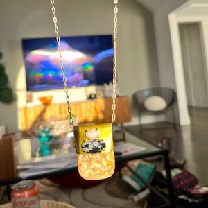 Anthropologie Long Stone Brass Pendant Necklace